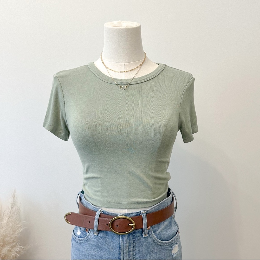 Zara Light Green Short Sleeve Crop Top - Picture 3 of 8